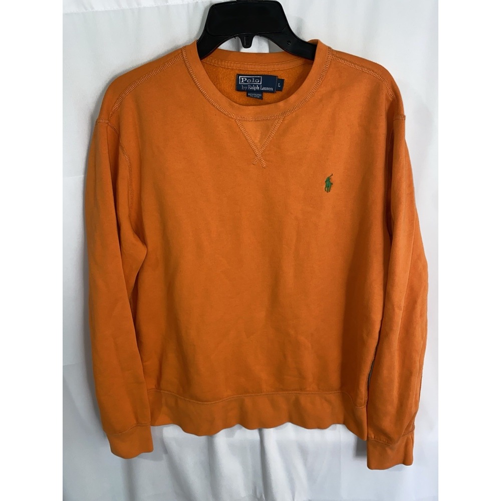 Polo Ralph Lauren Sweatshirt Large Orange Crewneck Green Pony Logo Pullover